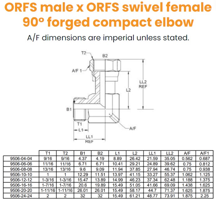 9/16 Orfs M/F 90° Compact Hydraulic Adaptor